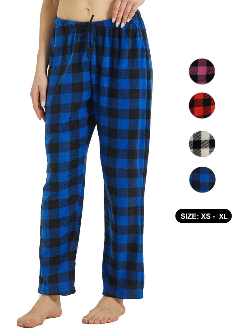 Women's Christmas Theme Plaid Print Drawstring Waist Soft Pajama Pants, Sleepwear Loungewear, Casual Comfy Fuzzy Sleep Bottoms for Winter, Lady's Sleepwear for Indoor Wear