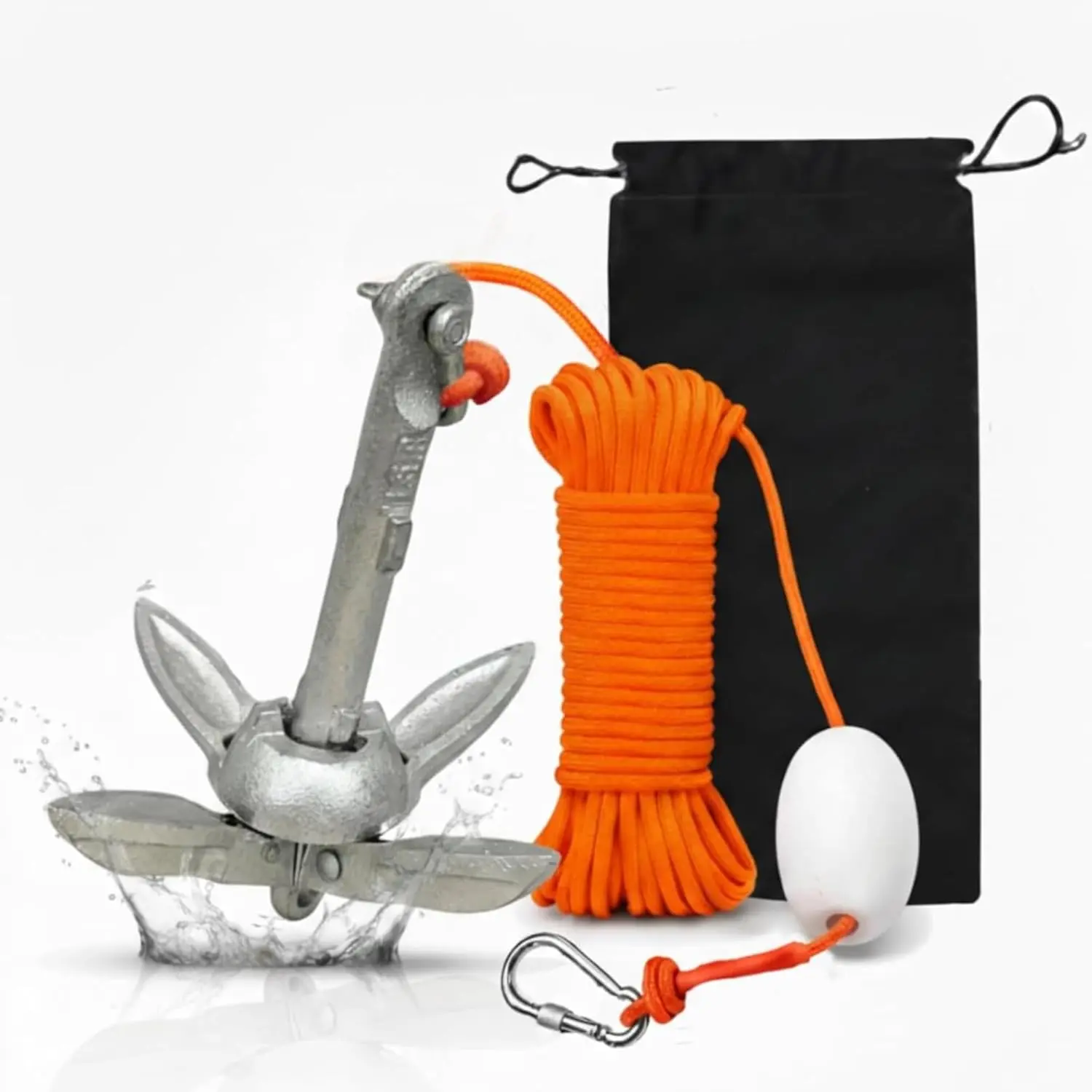 Paddle Board Anchor Kit (1.5/3.5lb) with Rope Bag, 32.8ft Rope, Buoy Float & Stainless Steel Hook for Fishing, Boating