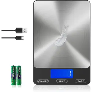 Food Scale - 33-pound digital kitchen scale for measuring food (ounces, grams), rechargeable, made of 305 stainless steel, equipped with a battery and Type-C charging port |   Very suitable for meal preparation, cooking, and baking, black color