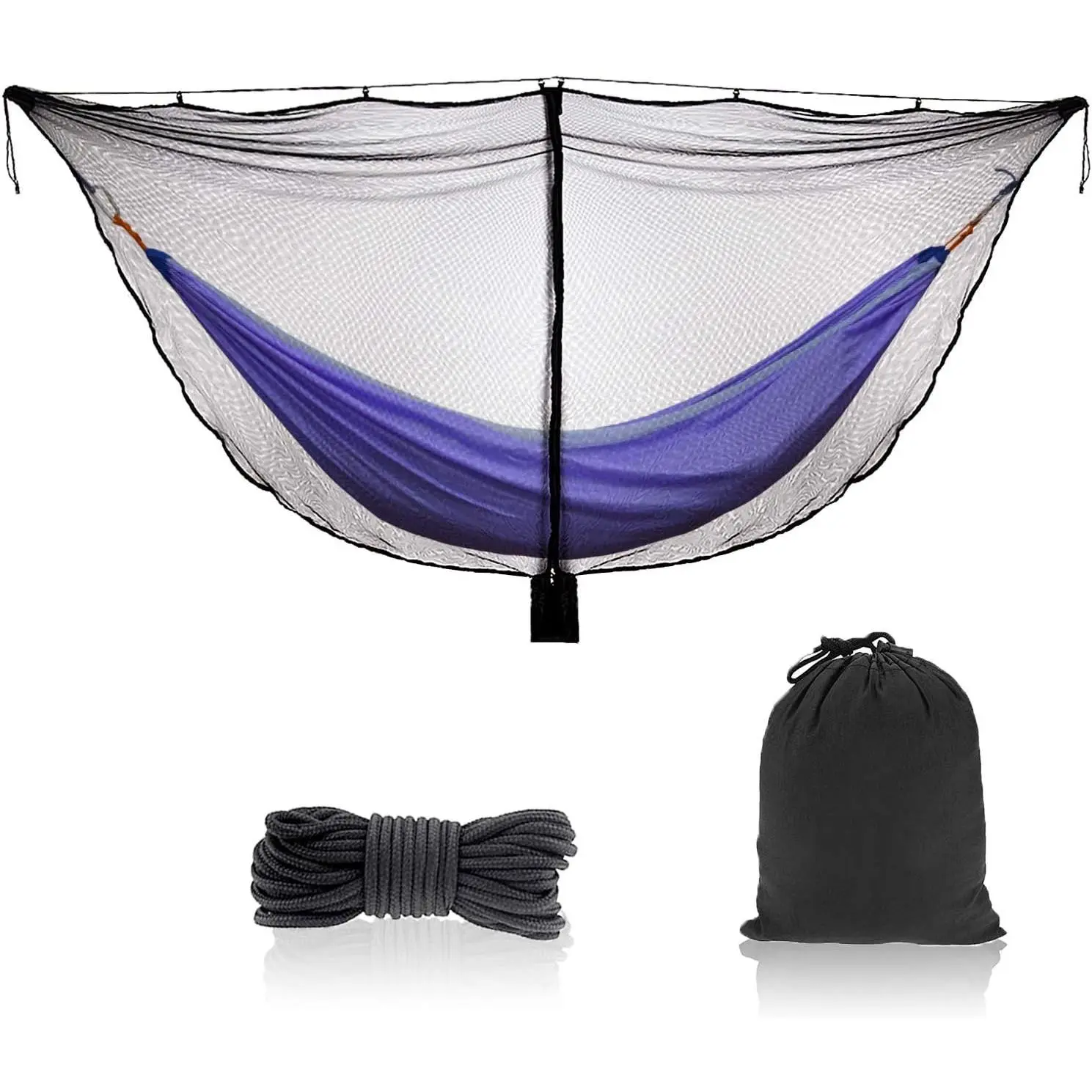 Camping Hammock Net, Lightweight Outdoor Mosquito Net, 360 Degree Protection Polyester Netting with Dual Sided Zipper & Rope & Storage Bag (Not Include Hammock)