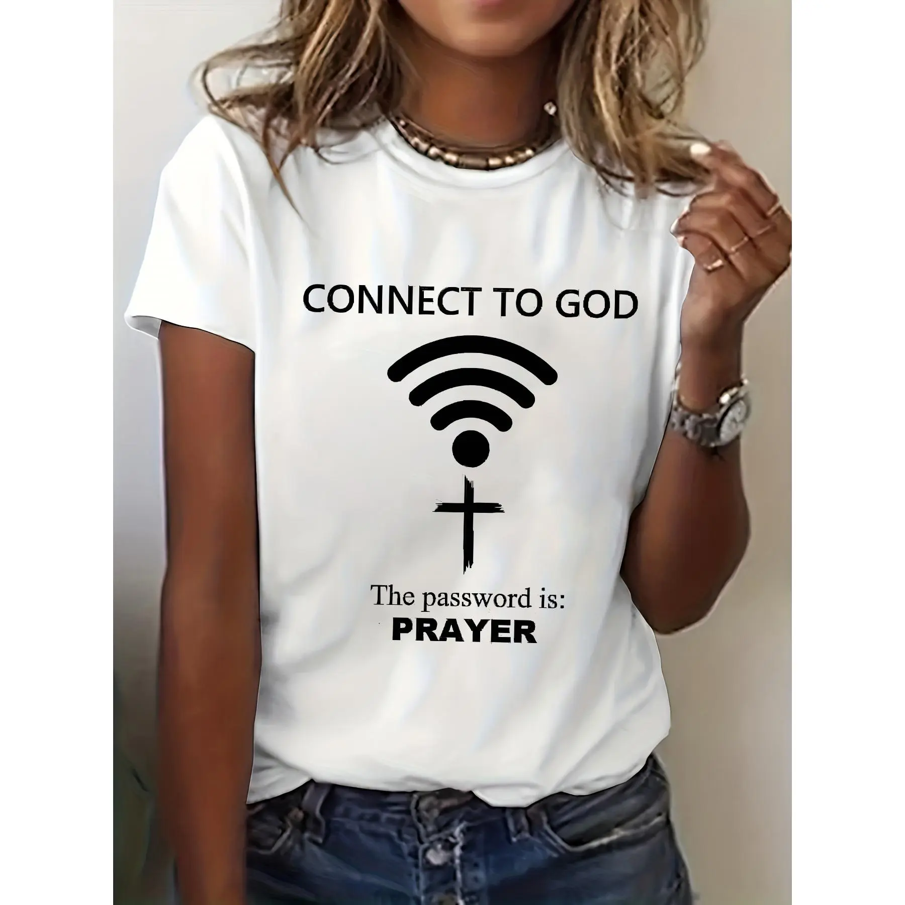 cnashirt,custom,tiedye,big,brand,fem,ale,age,padres,girls,coucou,intimates,Muppet,Christmas,Carol,Women's Fitted Short Sleeve Round Neck Prayer T-Shirt - Funny Religious Jesus Letter Print Casual Spring Summer Top for Church & Spiritual Wear, Women's Clot