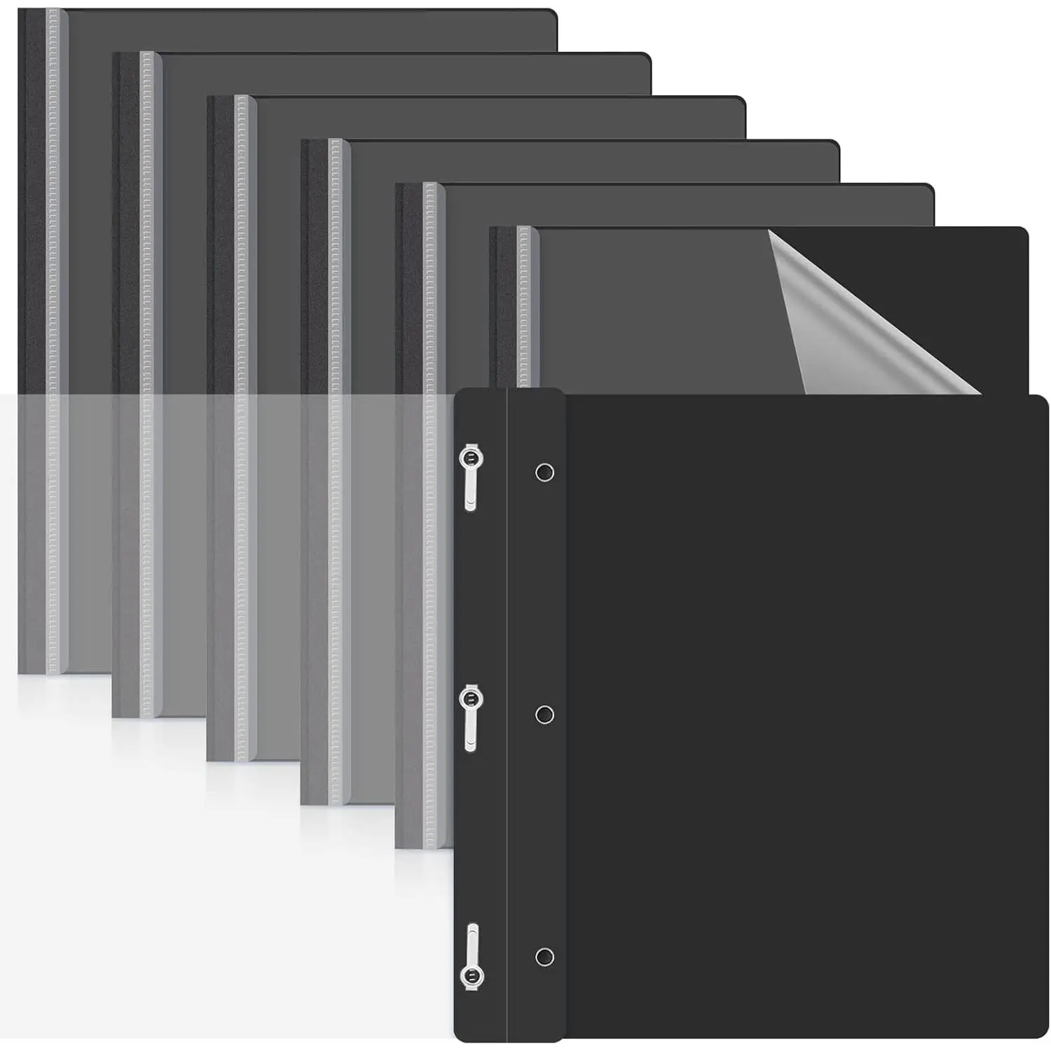 Teling 24 Pcs Black Transparent Front Report Covers with 3-Prong Fasteners, Plastic Presentation Folders for Letter Size Binders, Paper Documents, School & Office Use, Transparent Cover