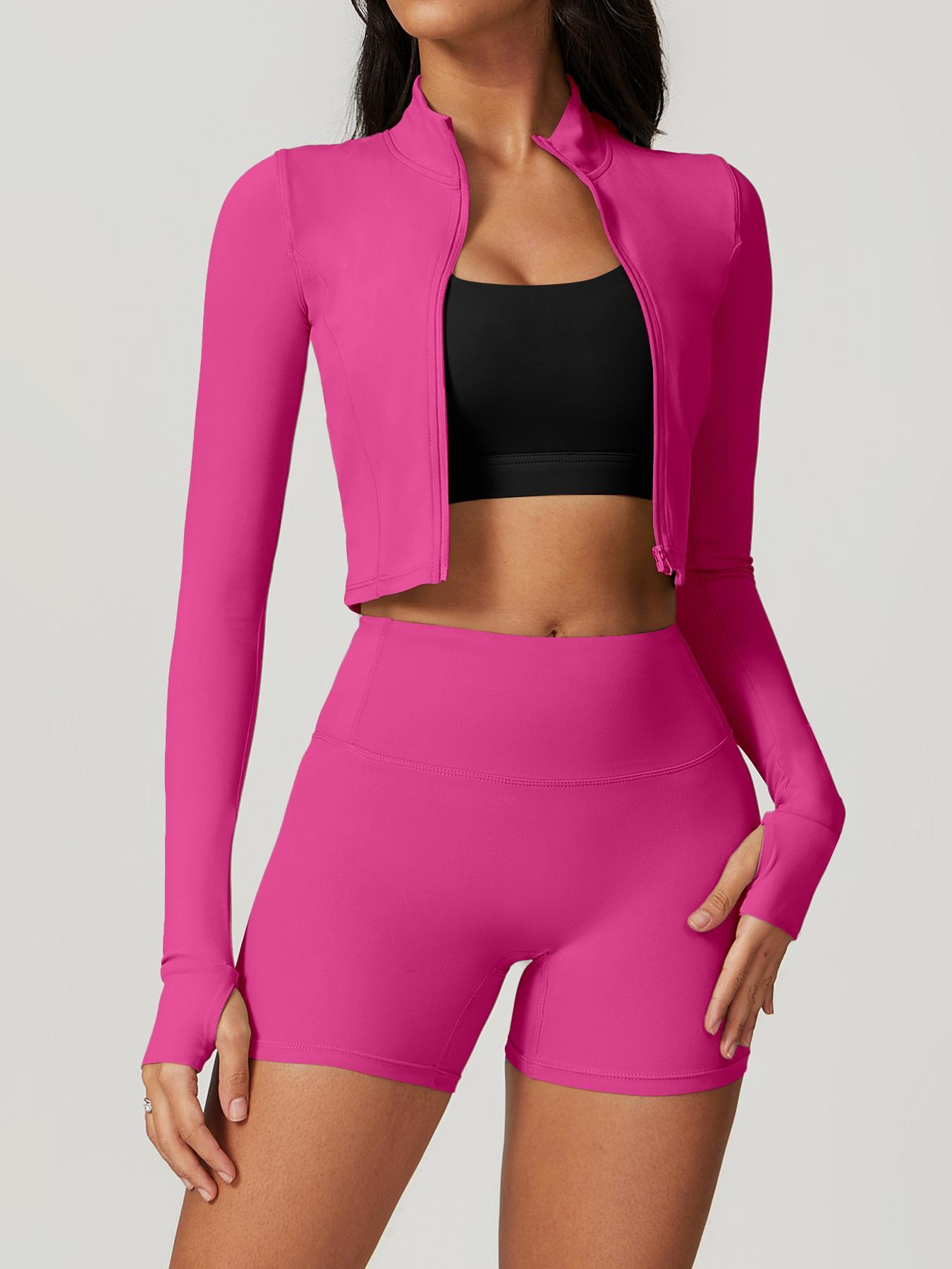 Women's high elastic soft standing neck zipper waist length shaping jacket high waist beautiful buttocks shorts yoga suit set Fitness Outfits Outdoor Running Cycling, Mountaineering Strolling Set Gym Sports Training Fashion Coat Shorts