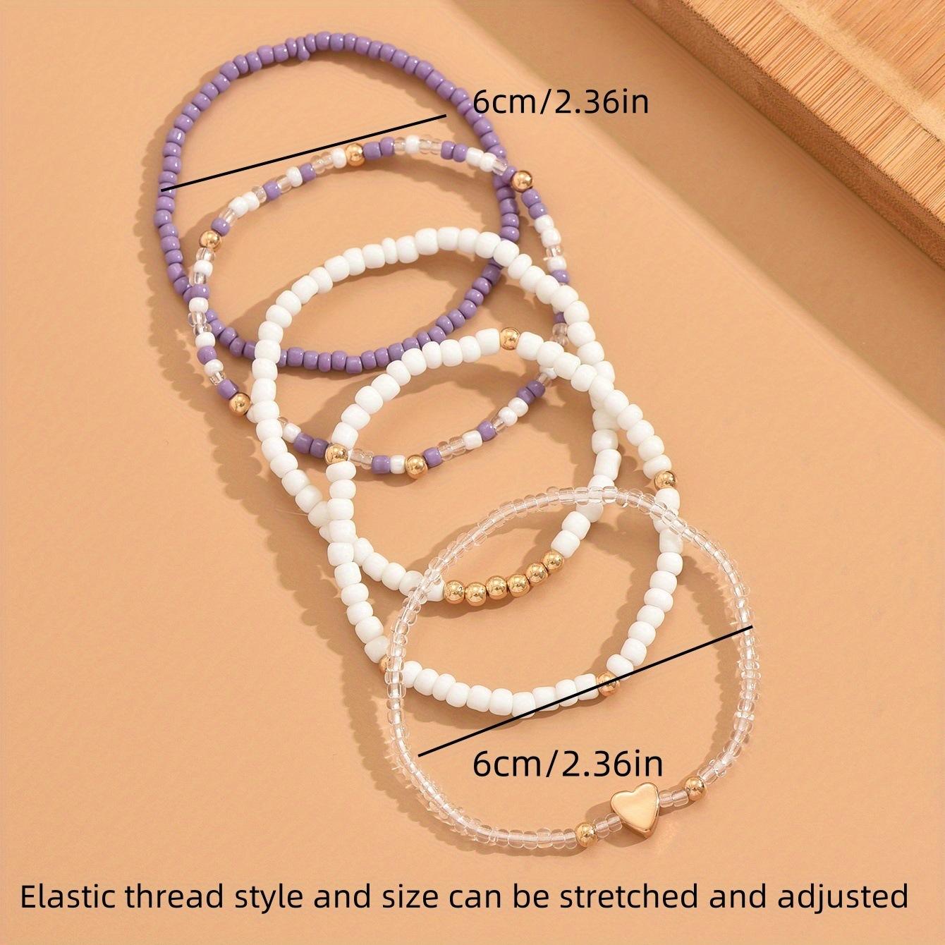 Fashion Metal Heart Beads Bracelet with Multi-color Youth Style Five-Set String Necklace for Women