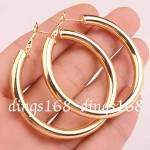 18K Yellow Gold Filled Round 50MM/2" Large LIGHT WEIGHT Hoop Fashion Earrings H7