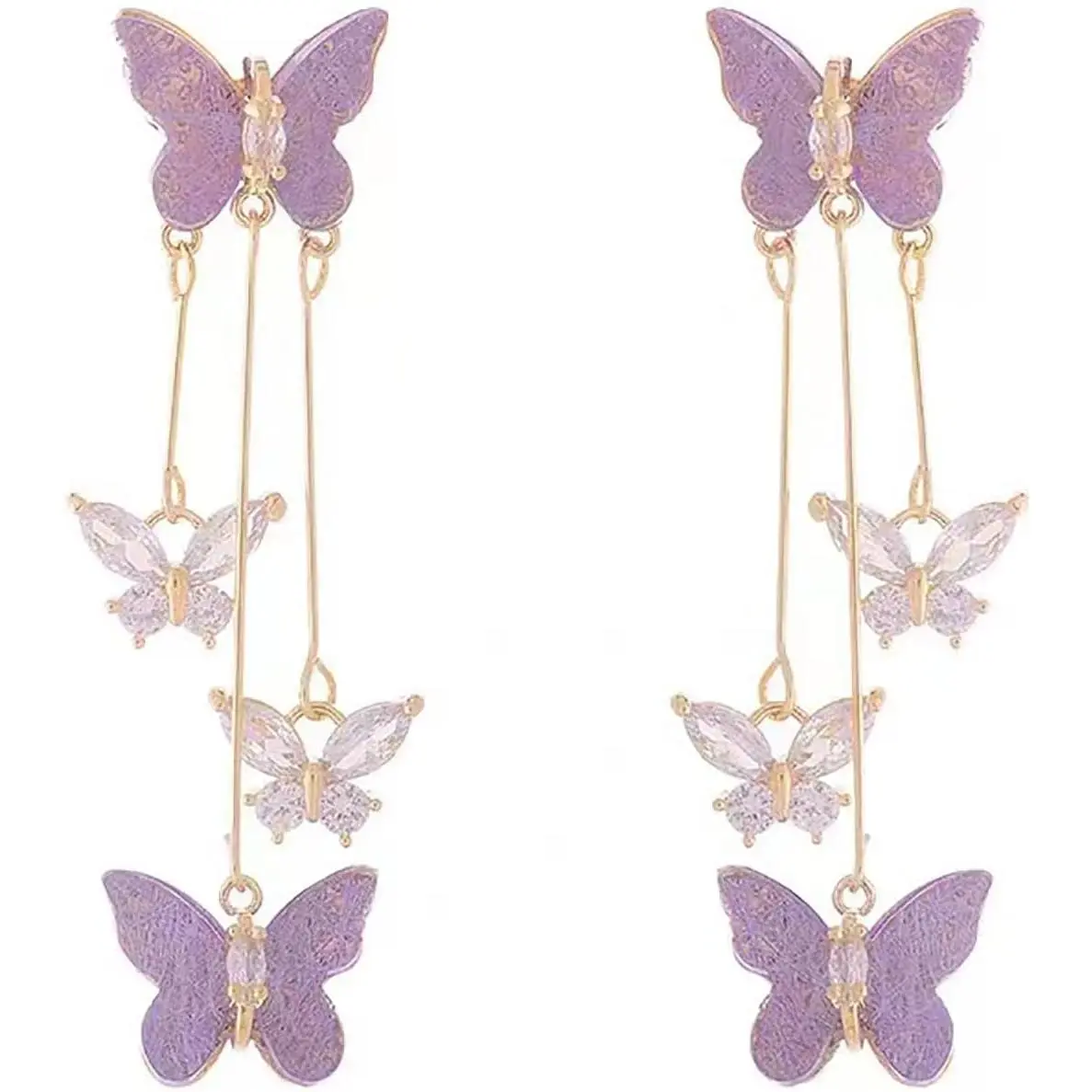 Purple Butterfly Tassel Earrings for Women Crystal Rhinestone Drop Earrings Animal Drop Dangle Charm Earrings