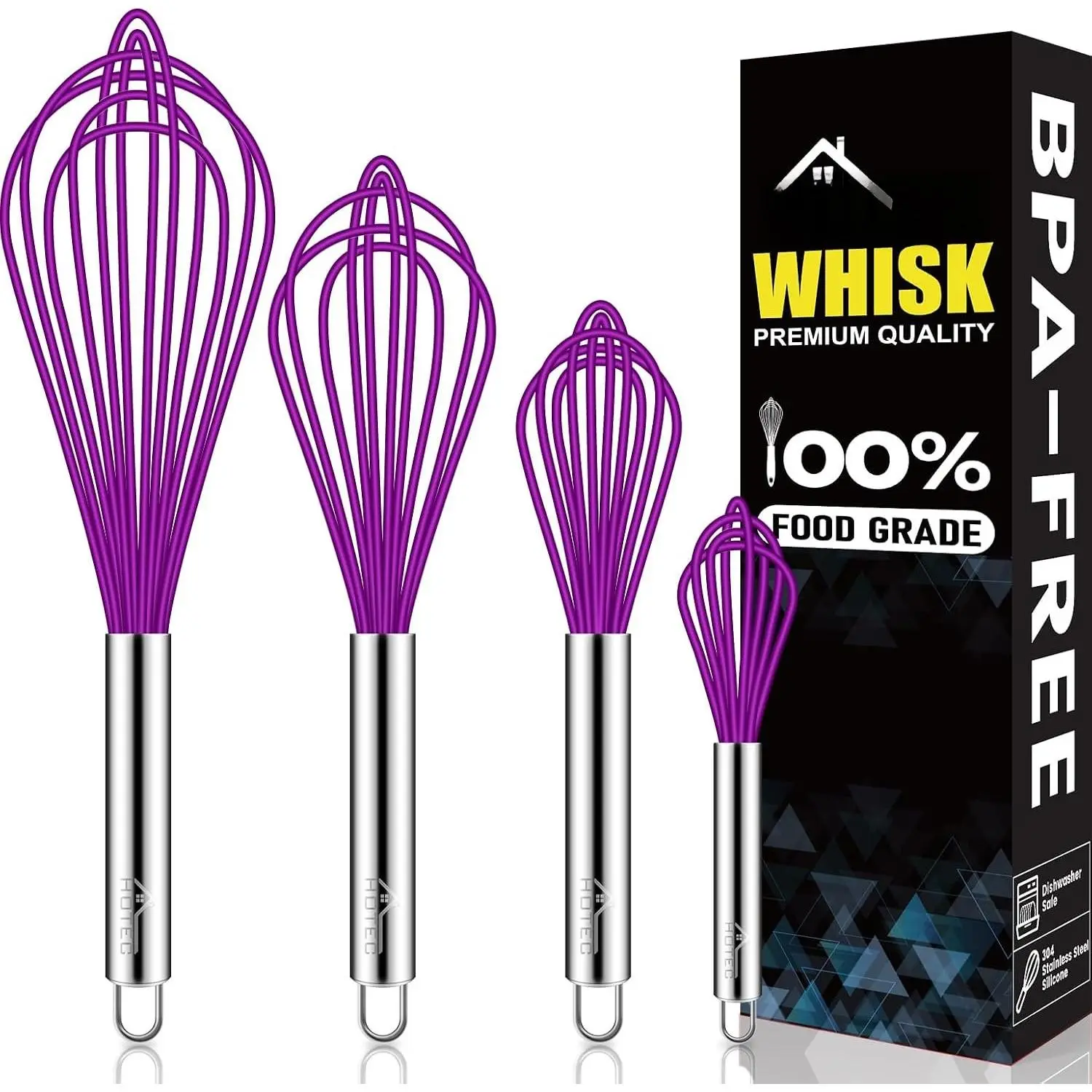 4 count  Whisks Set, Wire Balloon Whisks for cooking Egg Beater, Non-slip Handle Whisk for Non-stick Cookware  for Cooking, Stirring, Beating and Blending,