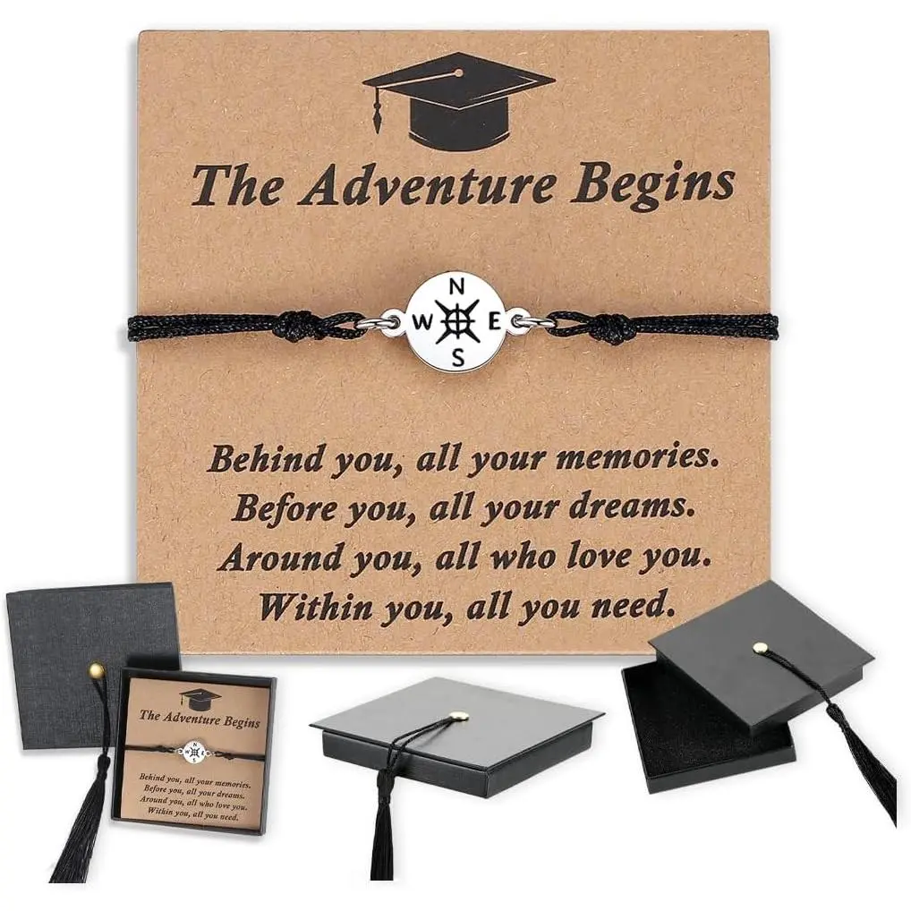 Grad Cap Box 2026 Graduation Gifts for Her/Him - Adjustable Unisex Bracelet for Primary/Middle School/High School/College Grads