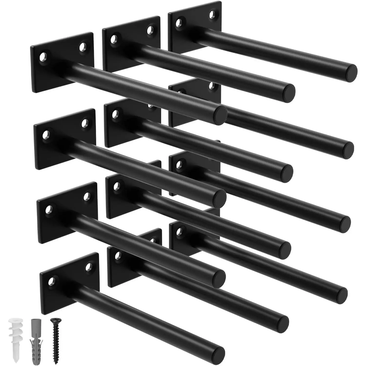 12-Pack 6 inch Floating Shelf Brackets, Hidden Shelf Bracket for Wood, Concealed Blind Shelving Support,Invisible Black Coated Brackets for DIY Decorative,Fit for Kitchen, Bathroom,Study Room