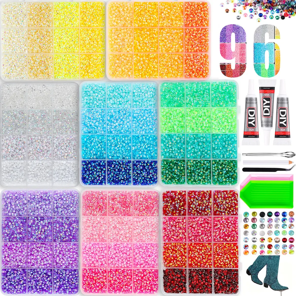 8Boxes RAINBOW COLORS Trendy Semi-circle AB Resin Nail Rhinestones-3/4/5mm Creative Sparkling Flatback Crystal Diamond Art Nail Bedazzling Rhinestones Kit for DIY Tumblers Gift Box Nails Decor Bling Rhinestone