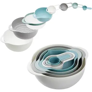 Plastic Multicolored Mixing Bowl Set of 8, Nest for Easy Storage, Including Measuring Cups, Colander, Sifter, Large Bowl, No BPA, Great for Cooking Baking RV Camping Accessories