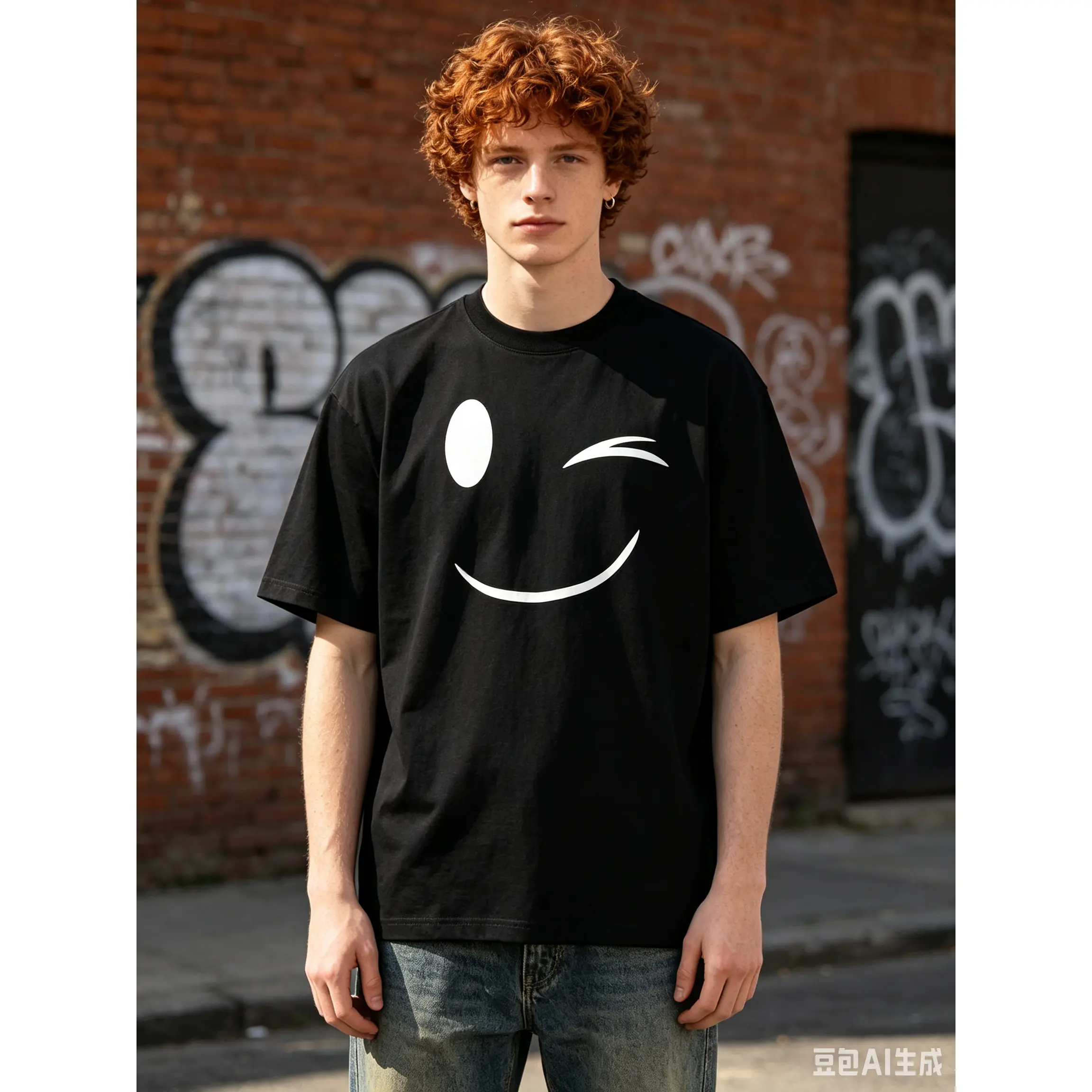 Smiley Face Printed T-Shirt for Men – 100% Cotton Summer Must-Have, Breathable Casual Short-Sleeve Crew Neck Top – Spread Good Vibes All Season Long