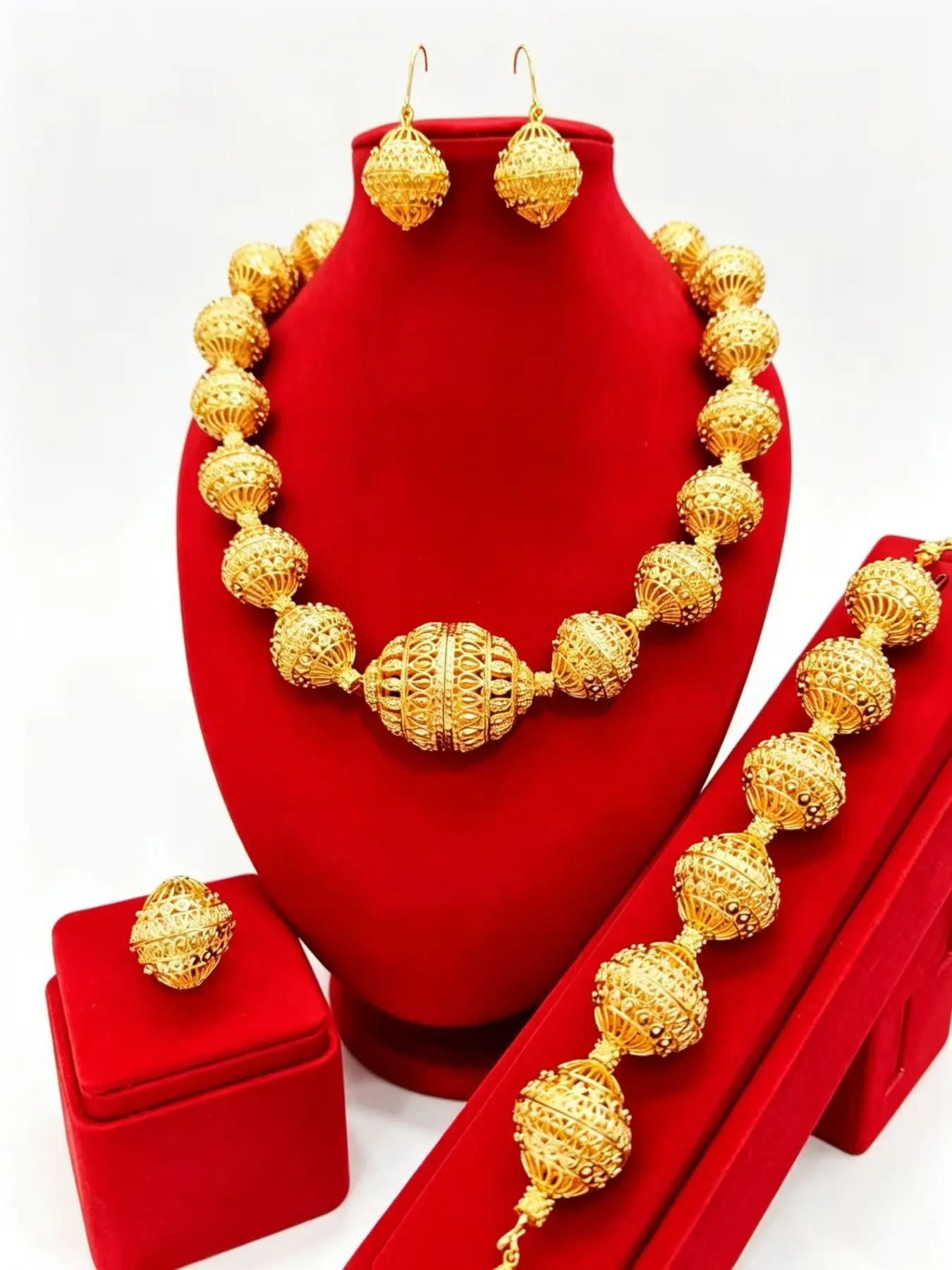 Fashion Women's Beaded Ball Jewelry Set, Necklace Bracelet Ring Earrings, Wedding Party Gift, All Seasons Ethnic Style, Elegant Jewelry Set