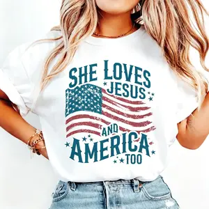 She Loves Jesus and America Too TShirt, Christian Patriotic T-Shirt Women, 4th of July Tee, Faith USA Tee, Religious July 4th Tshirt