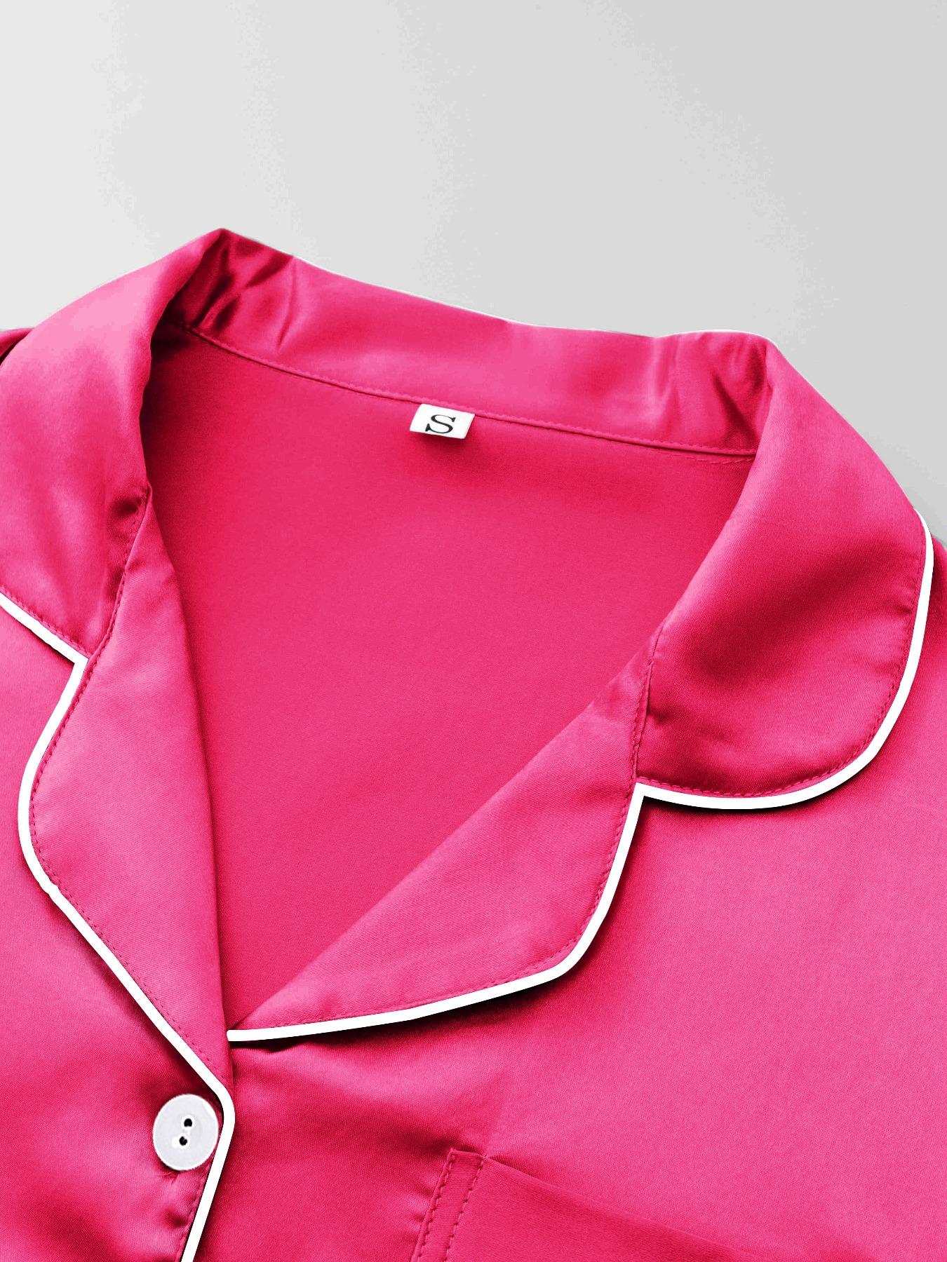 【Valentine's Day】Two-piece Set Women's Shirt & Shorts Satin Pajama, Ladies Summer Sleepwear