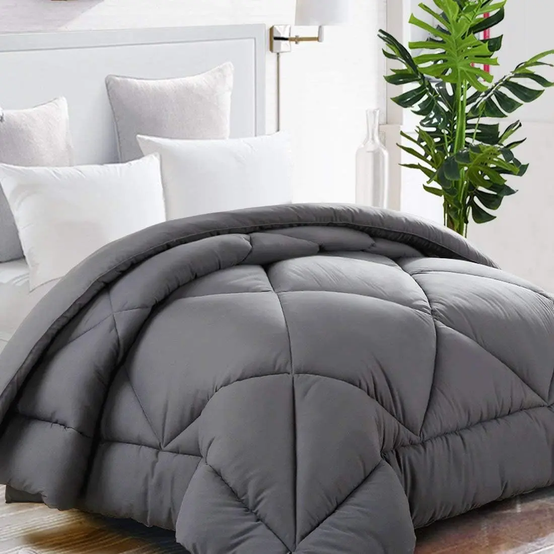 All Season Queen Comforter,Down Alternative Duvet Insert,Grey
