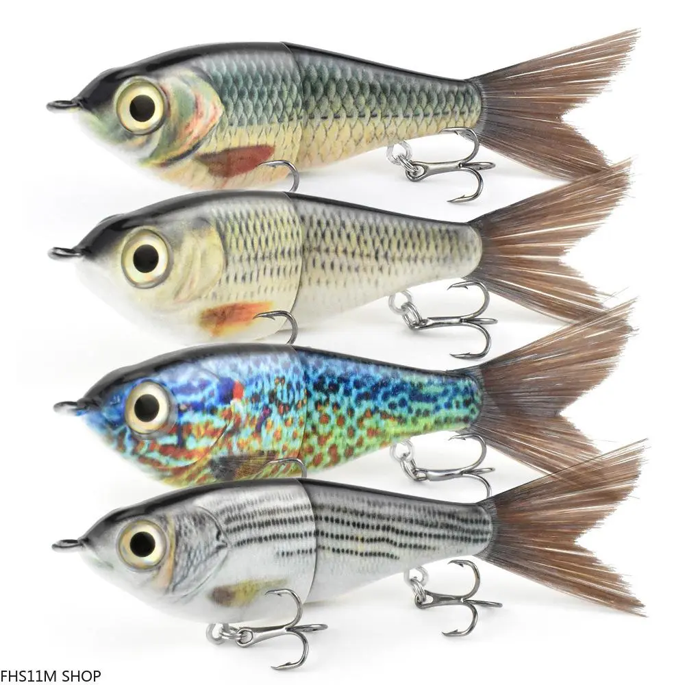 120mm 2-Segment Jointed ABS Hard Swimbait with Plush Fur Tail, Segmented Artificial Lure for Lifelike Swimming Motion, Durable Saltwater Predator Tackle for Inshore Anglers, No, Inshore Boat