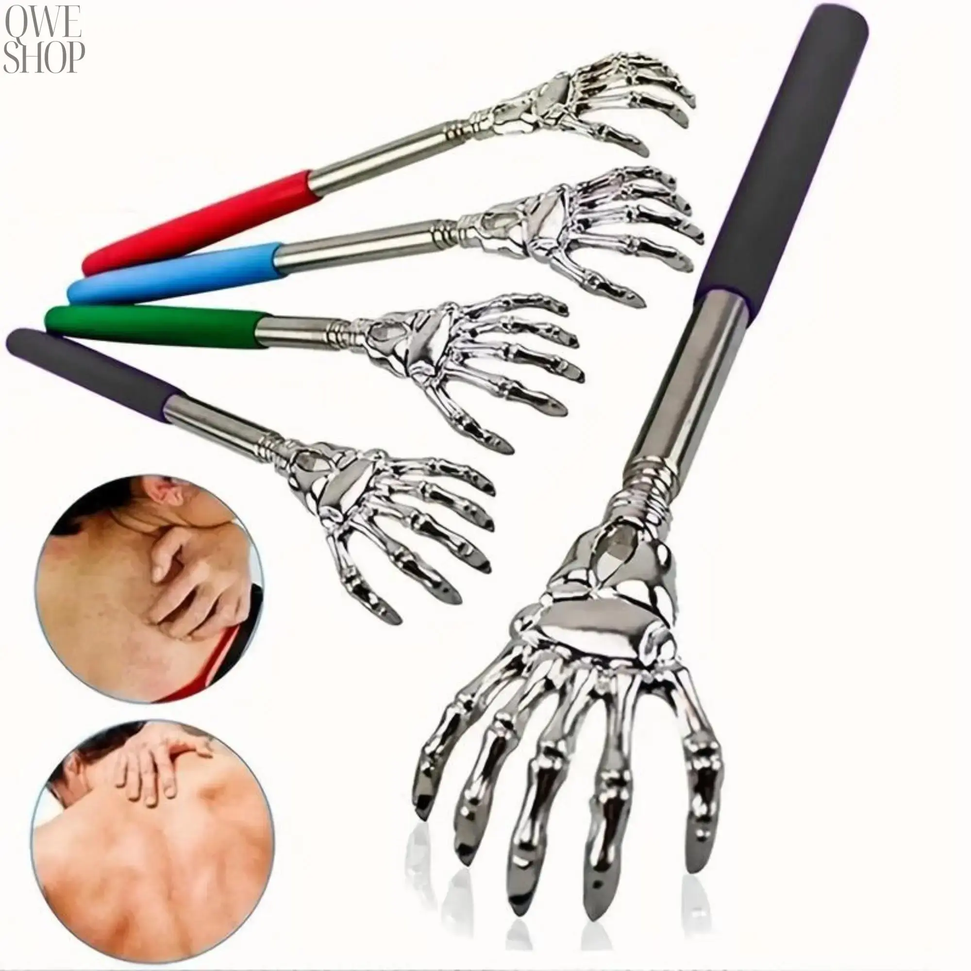 6Pcs Telescoping Back Scratcher, Extendable Stainless Steel Skeleton Hand Back Scratcher, Portable Lightweight Itch Relief Tool with Non-Slip Handle, Durable Body Care Tool for Home, Office and Travel Daily Use