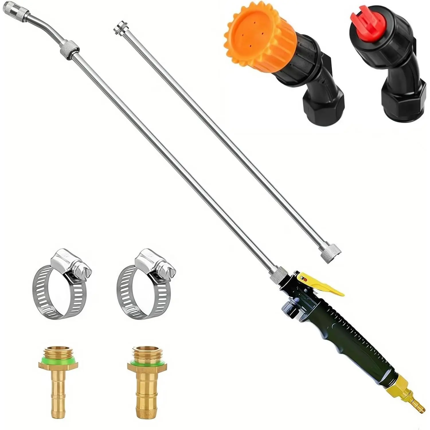 Sprayer Wand with 3 Types of Nozzles, Fan Nozzle Replacement Sprayer Wand, Stainless Steel Sprayer Wand Replacement with 1/4" & 3/8" Brass Barb and 2 Hose Clamps (3 Nozzles 44 Inches Sprayer Wand)