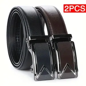Men Cowhide Ratchet Dress Belt Business Casual Designed for Big Tall 105-140 150 160 170cm Plus Size Automatic Buckle Waistband