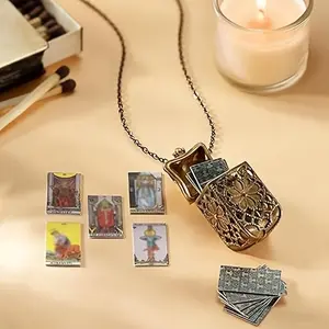 Mini Tarot Card Cage Pendant Necklace, 22 Major Arcana Cards, Vintage Spiritual Witchy Jewelry, Tarot Reader Gift, Women's Mystical Amulet