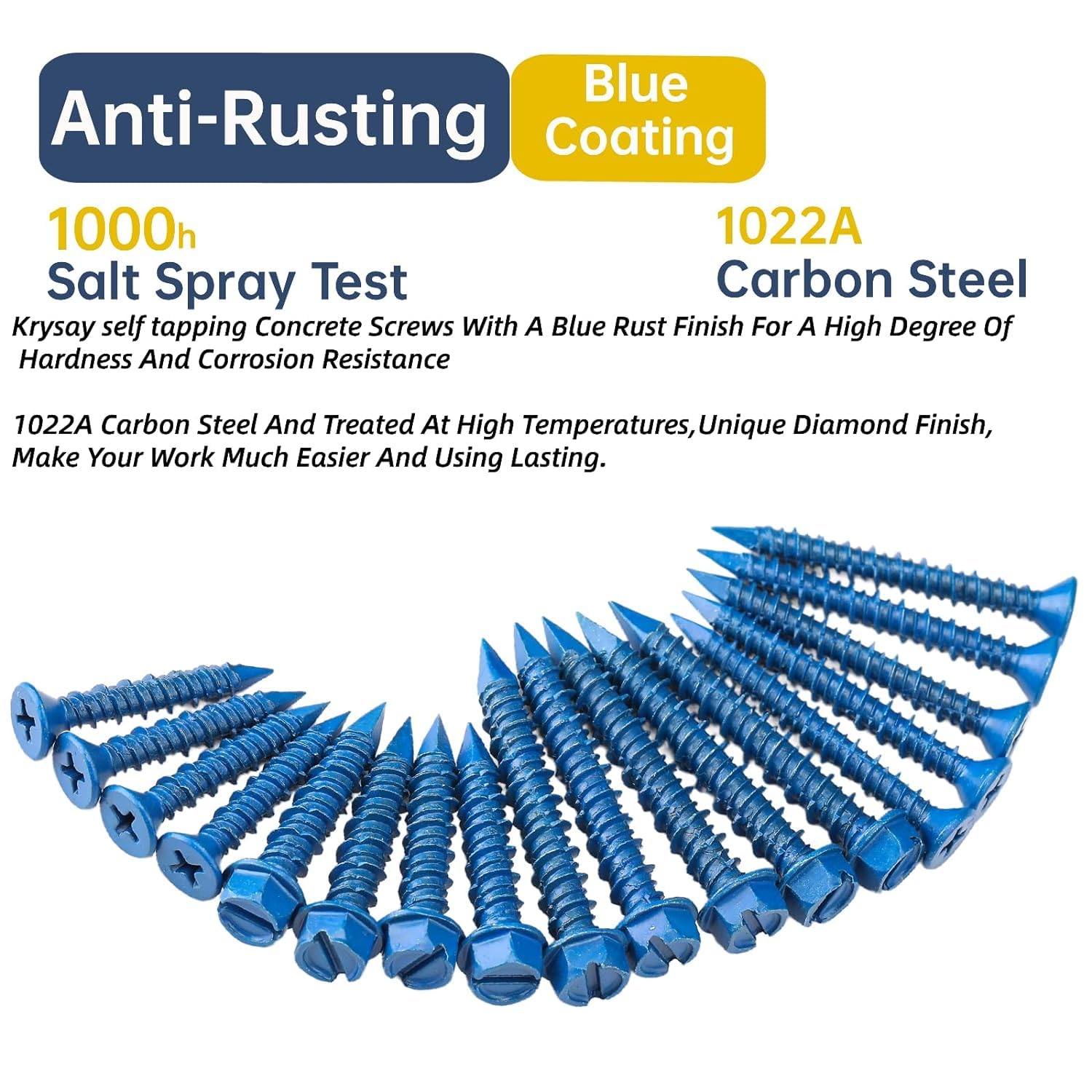 232 count Concrete Screws with Drill bits,1/4 3/16 Masonry Screws for Concrete Assortment Kit,4 Sizes Flat & Hex  Block Cement Stacoo Screws and Anchors, Point,Blue Coated