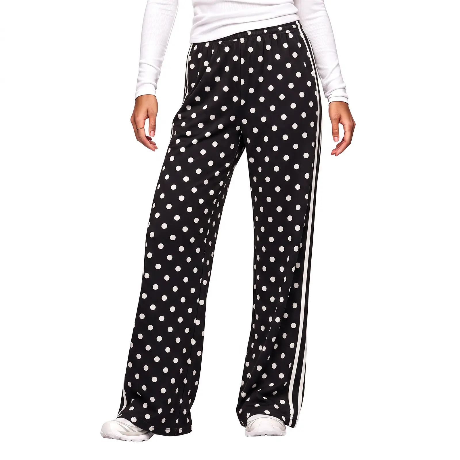 Aoysky Women's Printed High-Waist Wide-Leg Flared Sweatpants - Elastic Adjustable Drawstring, Striped Side, Pockets, Polyester Fabric for Gym Streetwear - Leopard Print Option to Pair with Sweaters