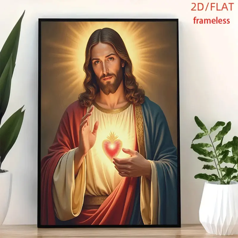 framelessSacred Heart Jesus Blessing Poster Art Decor Print Poster, Wall Art for Living Room, Bedroom, Office, Dining Room & Bar, Perfect Gift & Home Decor, 12in x 16in