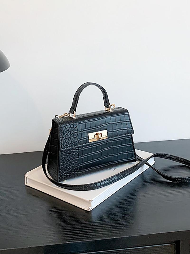 Valentine's Day Mini Crocodile Embossed Buckle Flap Handbag, Simple Small Square Shoulder Bag, Crossbody Bag, Casual All Seasons