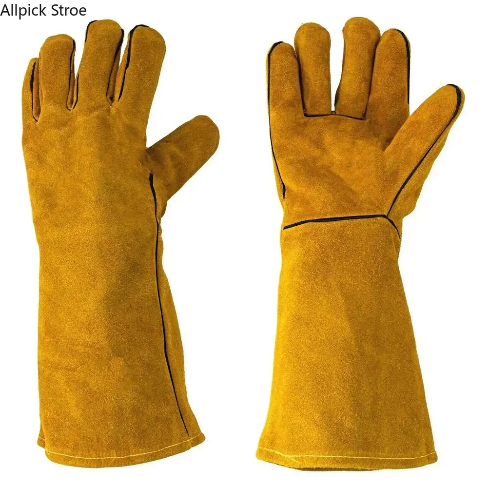 Leather Heatproof Gloves in a Gauntlet Style, Solid Color and Heat Resistant Design for Optimal Work Safety, Protective, High Temp, Fireproof, Soldering