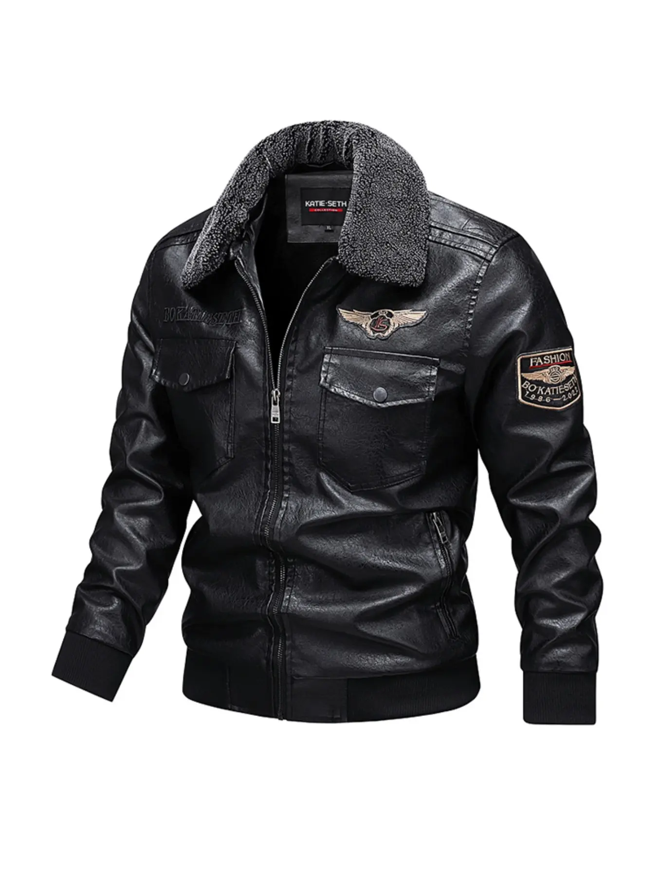 Spring Fall Motorcycle Style Fleece Lined Jacket, Riding Motorbike Outerwear, Outdoor PU Leather Jacket, Casual Daily Wear