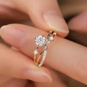 Exquisite Cosmic Trajectory Planet Rings For Women Double Layer Luxurious Sparkling Zircon Opening Ring Bride Wedding Jewelry