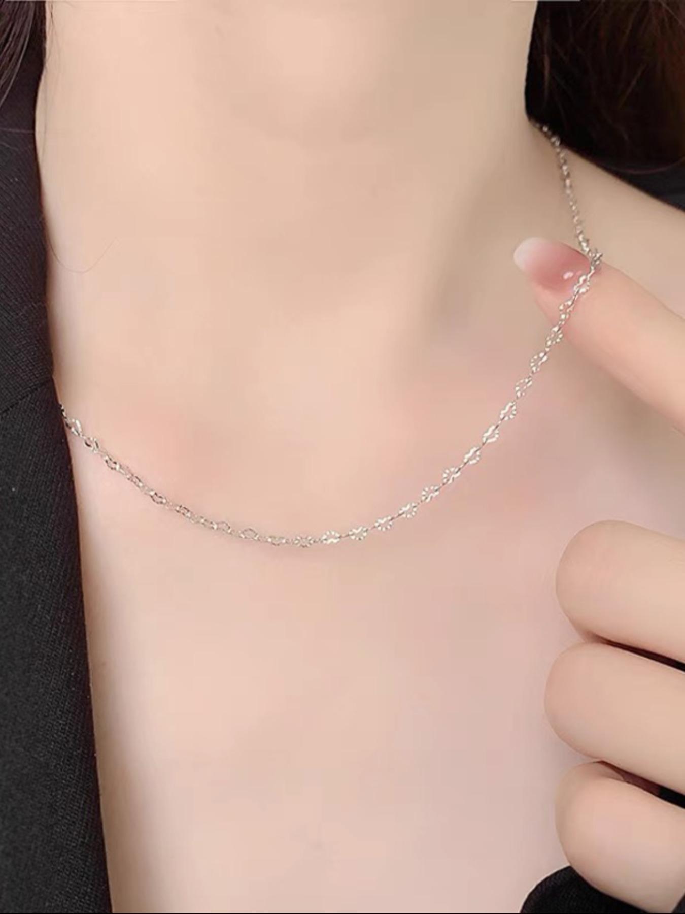S999 Sterling Silver Heart Design Chain Necklace, Gifts for Her, Fashion Jewelry for Party, Daily Clothing Decor, Trendy All-match & Exquisite Jewelry for Birthday Gift