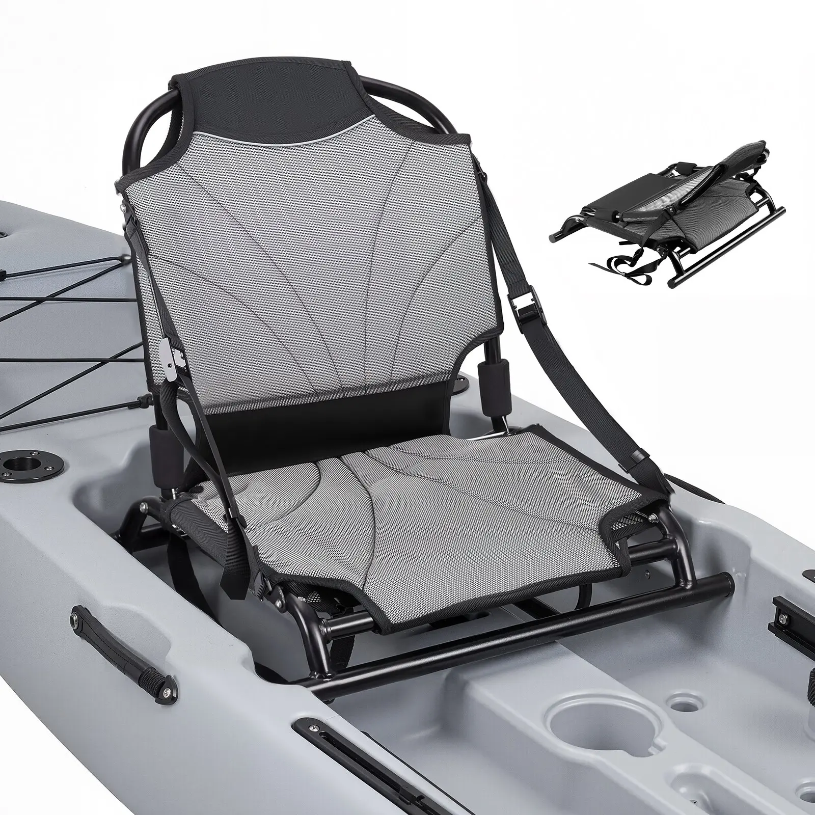 VEVOR Kayak Seat, 1 Pack 1.3" Raised Height, Universal Foldable Canoe Seat with Adjustable Back Support, Adjustable Straps, and Aluminum Alloy Frame for Sit-on-Top/Fishing/Inflatable Kayaks & Canoes