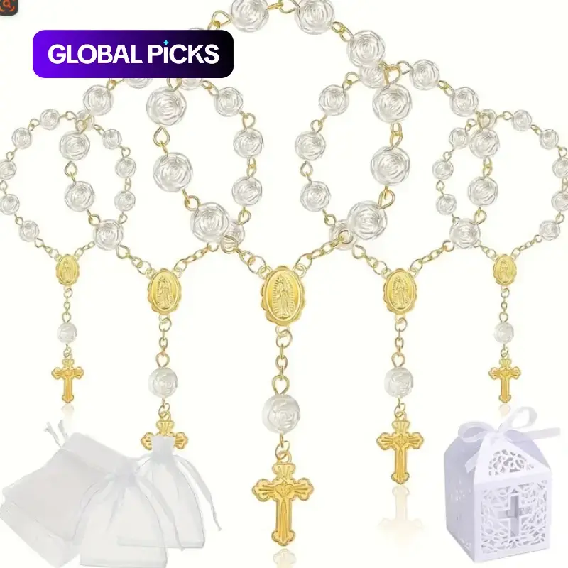 30 Sets of Cross Rosary Bracelets, Includes 30 Bracelets, 30 Velvet Pouches, 30 Gift Boxes, Perfect for Baptism, Wedding, Anniversary Gifts #GLOBAL PICKS
