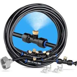 Misting Cooling System, 26FT (8M) Misting Line + 7 Brass Mist Nozzles + Brass Adapter(3/4") Outdoor Mister for Patio Backyard Garden Greenhouse