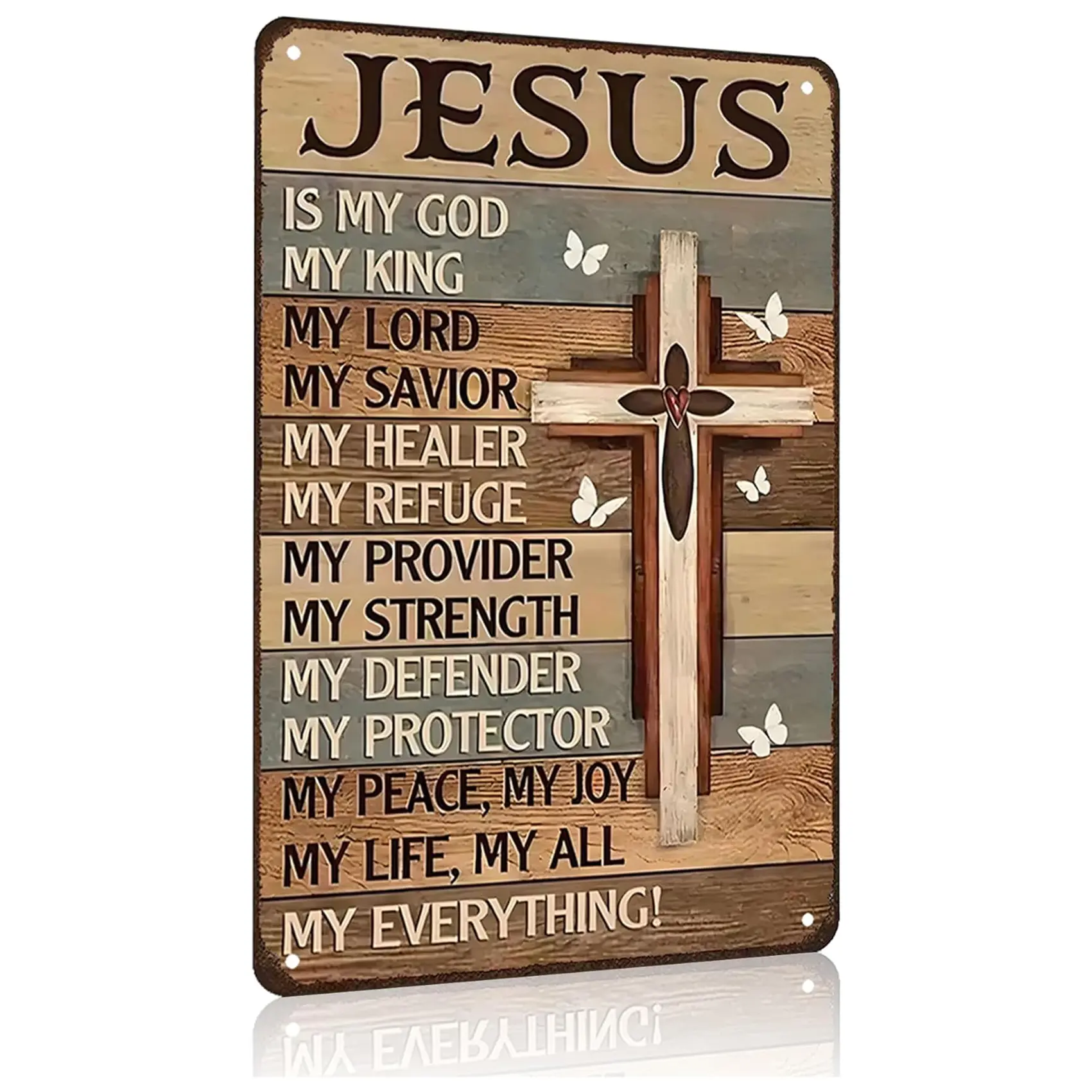 Christian Gifts for Women Men, Jesus Is My God King Everything Vintage Metal Tin Sign 8x12 Inch, Religious Metal Wall Art, Christian Wall Decor, Cross Wall Decor, Faith Home Decor, Prayer Room, Church, Bedroom, Office, Farmhouse Decor