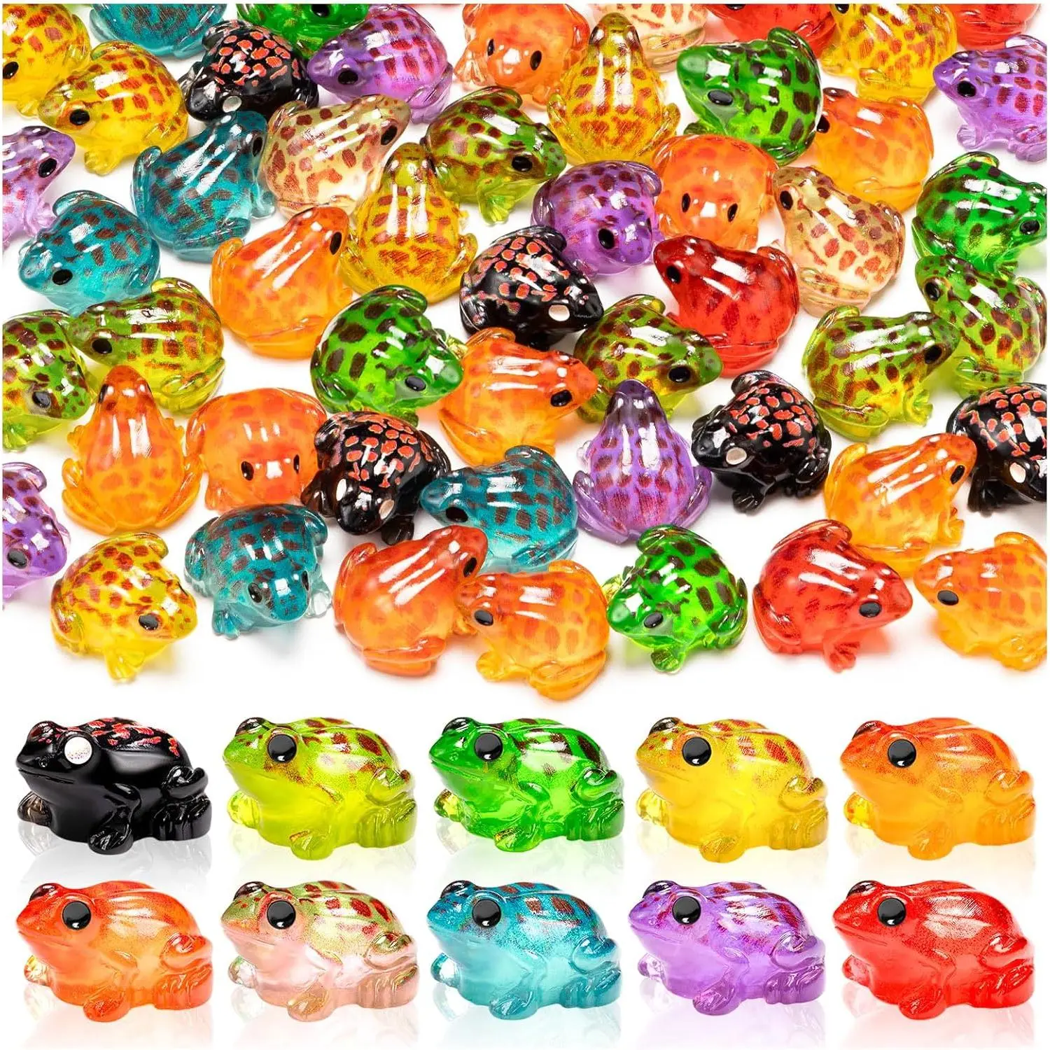 40PCS Luminous Mini Resin Frog Miniature Frog Figurines 10 Colors Tiny Frogs Glow in The Dark for Moss Landscape Garden Dollhouse DIY Terrarium Craft Decor