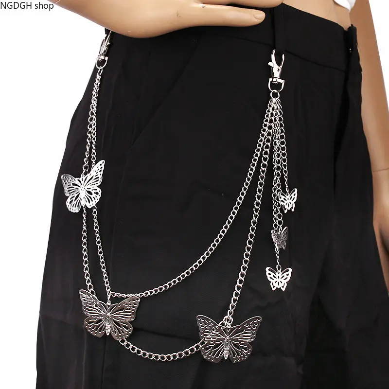 Body Chain - Soft Silver Butterfly Pants Chain Women Waist Accessory for Everyday Street Use