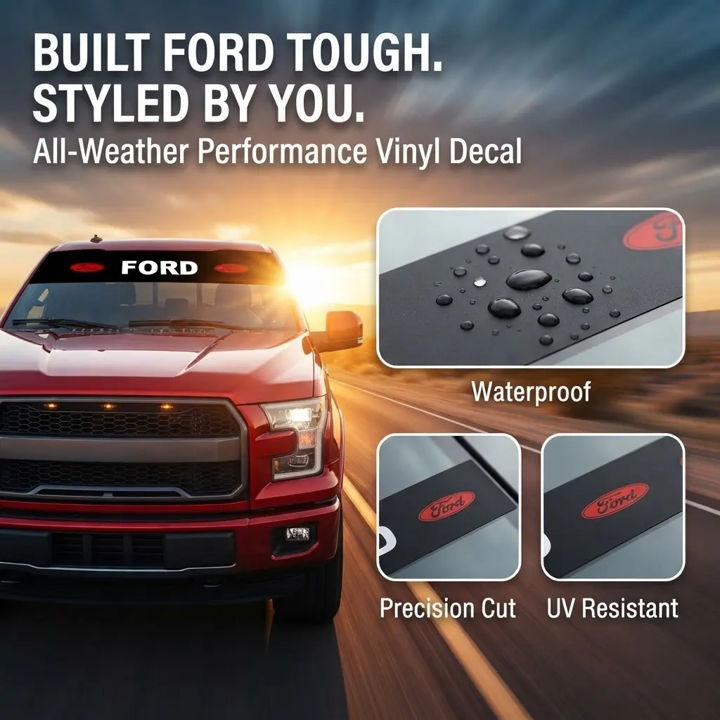 1 Pack Car Front Windshield Banner Sticker, Windshield Sun Visor Decor Strip Decal Auto Accessories Compatible with Ford Mustang, F-150, Explorer, Escape, Edge, Ranger, Focus
