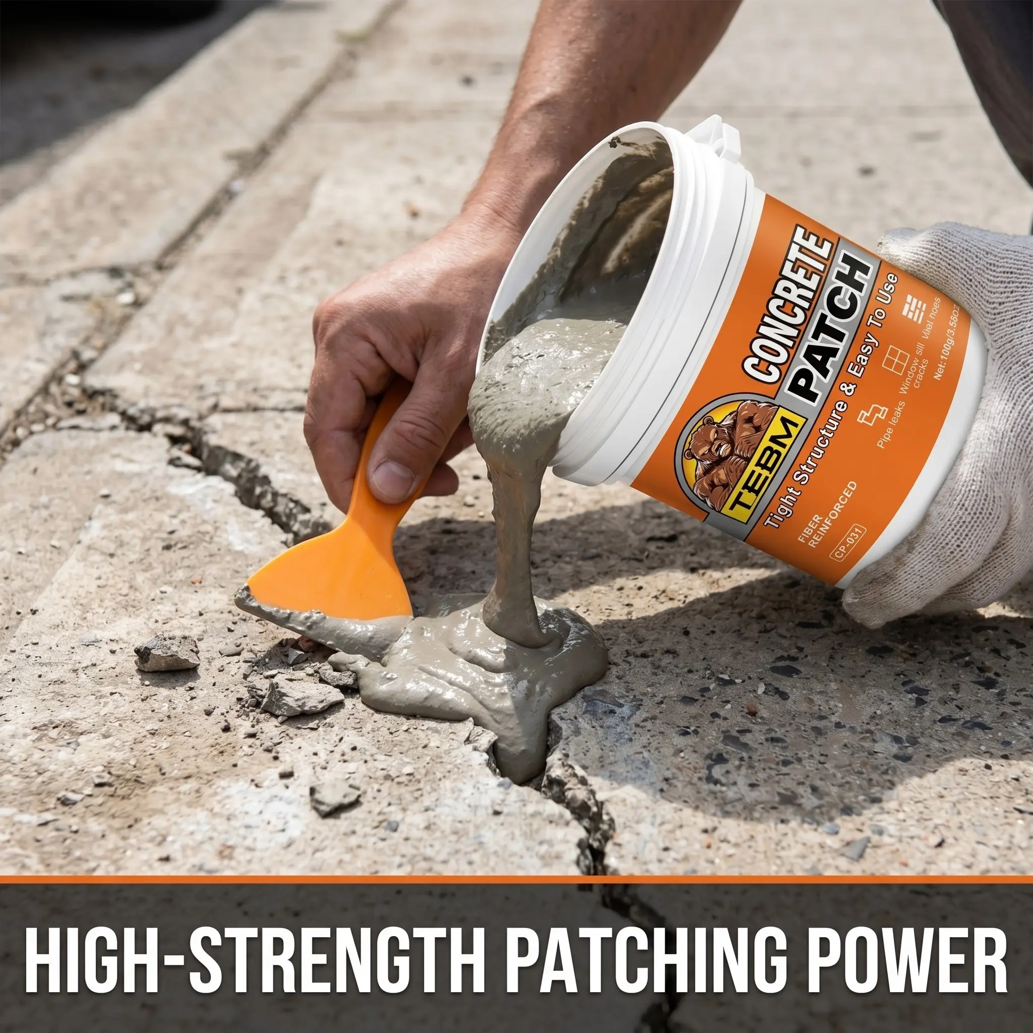 Quick-Setting Easy High-Strength Concrete Crack Filler Powder, Durable Outdoor Use for Driveways, Walkways, Porches, Basements, DIY Repairs