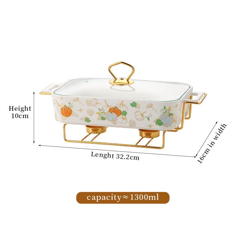 Rectangular Ceramic Casserole with Lid, High-Temperature Glazing for Halloween and Christmas, Available in Three Sizes, Creative Pot Holder for Home Dining & Parties