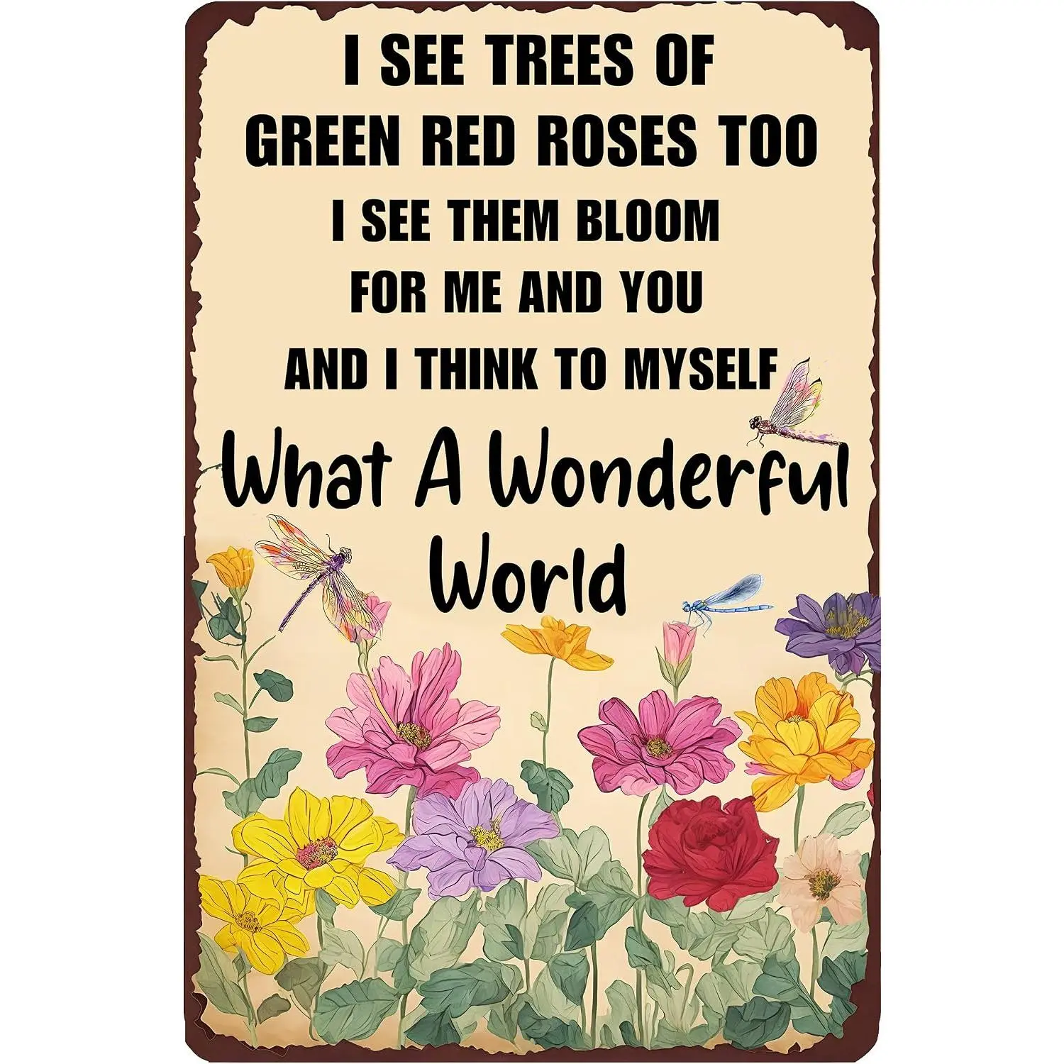 Garden Art Metal Signs   Wall Decoration Easter Decor What A  World Sign 12x8 Inches, Yellow