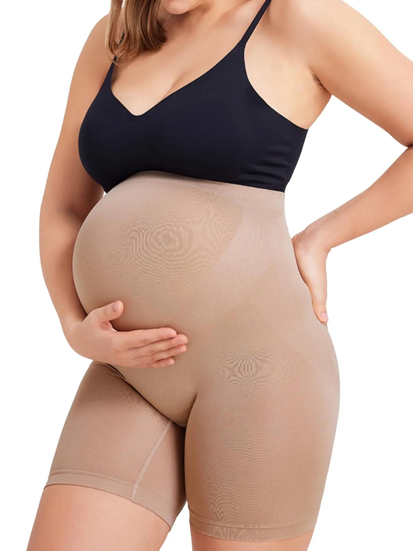 Two-Piece Seamless Prenatal Shapewear, Lightweight Breathable Maternity Support for Early Mid Late Pregnancy, Anti-Thigh Friction