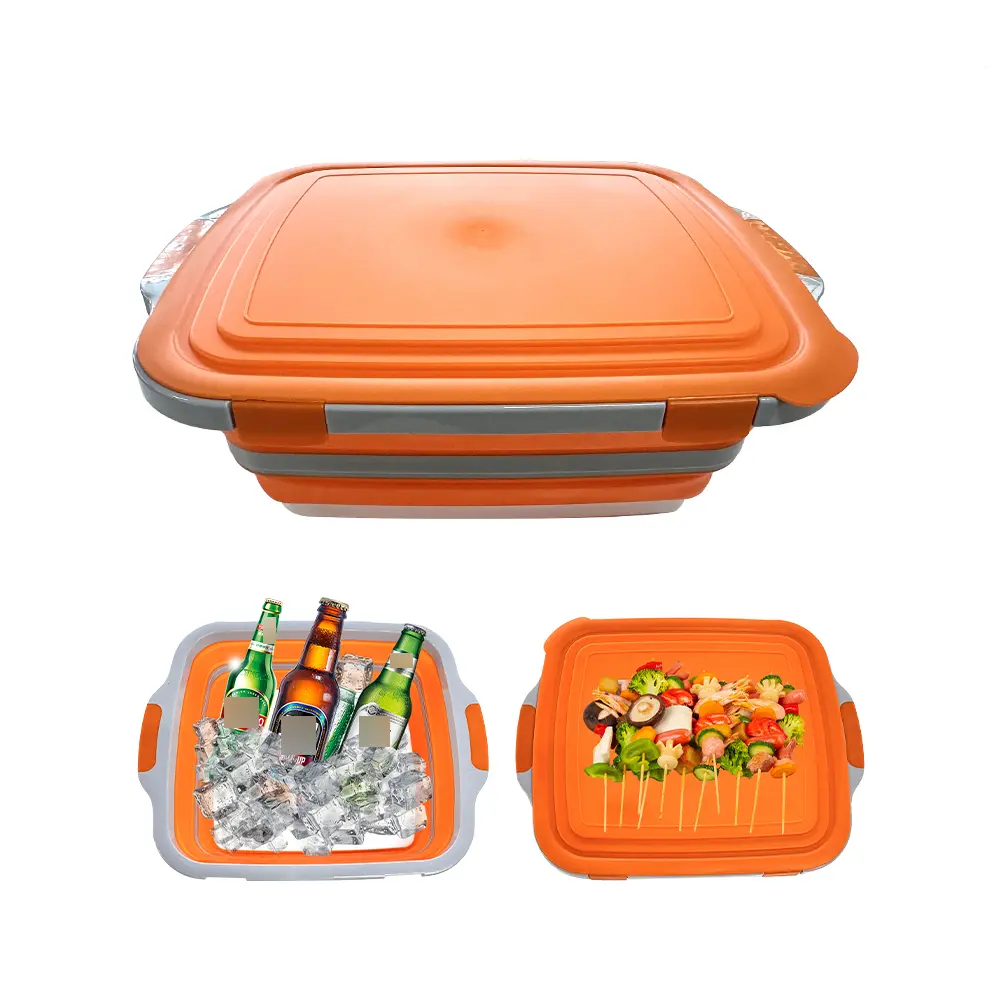 3-in-1 Folding Colander Cutting Board - 8L/16L/30L Collapsible Fruit & Veggie Washer Sink with Locking Lid, Multifunctional BBQ Prep Tub for Small Spaces, Camping, Picnic