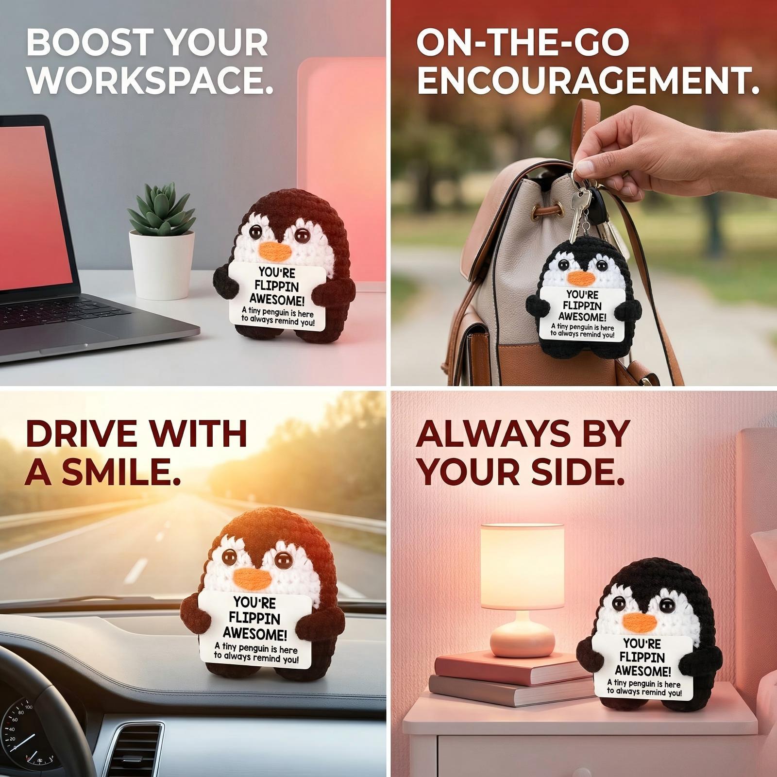 Kawaii Handmade Knit Penguin Stuffed Animal, Soft Plush Stress Relief Toy for Relaxing Mood, Tiny Cute Bag Pendant Keychain Backpack Decor, Perfect Gift for Christmas Birthday Mother’s Day Father’s Day Graduation, Lovely Home Office Nursery Party Decorati