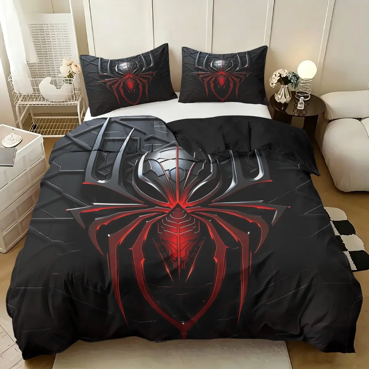 2/3Pcs Spider Pattern Duvet Cover Set, Cool Bedding Set, Soft Microfiber Fabric, All Seasons, Machine Washable, Suitable Boys Teens Bedroom Decor. 1 or 2 Pillowcase, No Filling