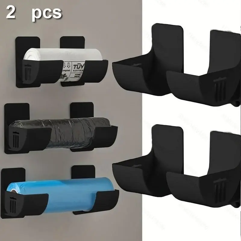 2PCS Adhesive Wall-Mounted Wrap Dispenser &Trash Bag Holder,No-Drill Under Cabinet Organizer for Plastic Wrap,Garbage Bags&Food Storage Bags,Multifunctional Spacesaving Storage for Kitchen,Pantry,Bathroom–Ideal for Home Cooks,Renters&Busy Housewives