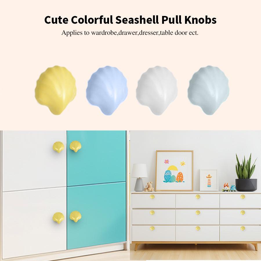 Shell Shaped Ceramic Knobs, Cabinet Dresser Drawers & Doors Pulls Handles with Screws, Furniture Knobs for Closet Cupboard Wardrobe