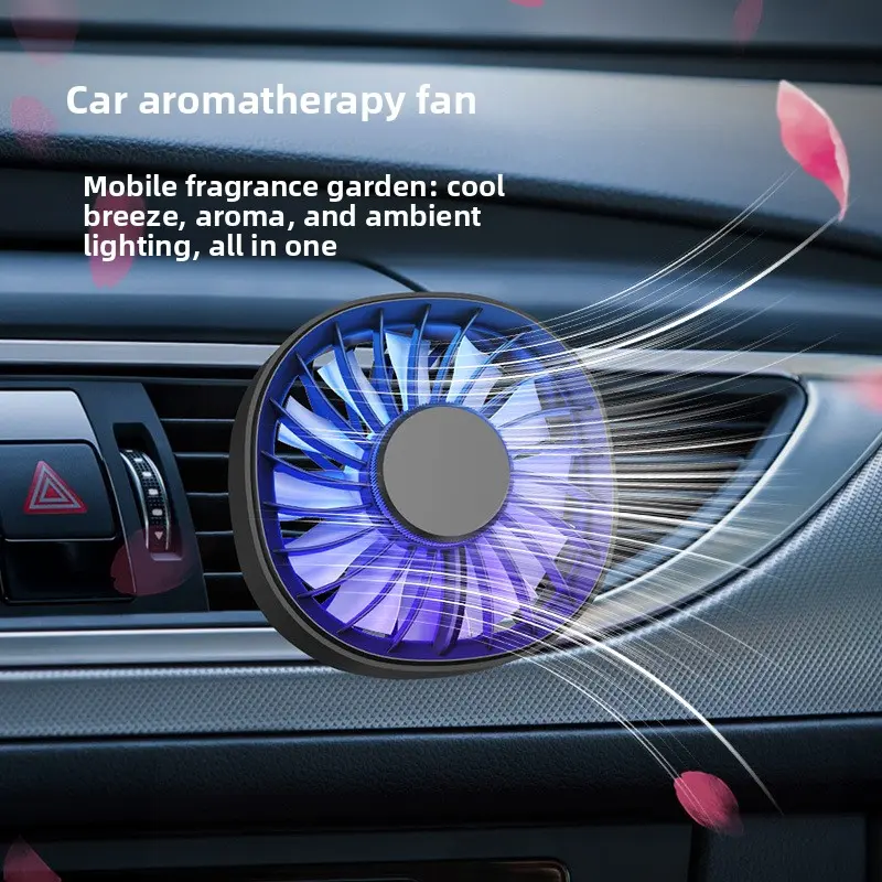 2026 New Car Fan, Outdoor Mini Vent Clip Fan with Car Aromatherapy, USB Powered Colorful LED Light Auto Cooling Fan diffuser